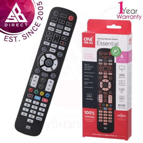 One For All Essential 6-Way Anti-Microbial Universal Remote│Fully Backlit│Black - Afbeelding 1 van 3
