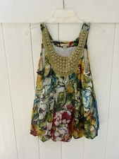 Twenty One Women's Floral Sleeveless Blouse Multicolor Embellished Lined Sz M