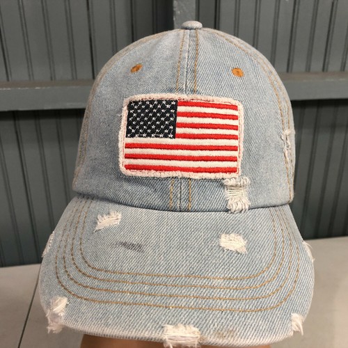 DAVID & YOUNG CO Patriotic Blue Jean Denim Adjustable Baseball Cap Hat - Picture 2 of 6
