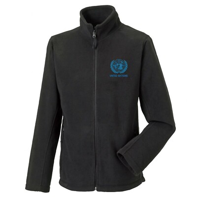 Offizielles gesticktes Fleece-Logo der Vereinten Nationen mit durchgehendem Reißverschluss