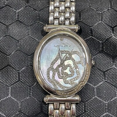 Affinity Diamond Jeweler Stainless Steel Rose Encrusted Watch Silver Tone