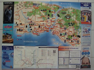 ISTANBUL MAP 3 MAPS IN 1 HISTORICAL PENINSULA ANATOLIAN SIDE & TRANSPORT MAP