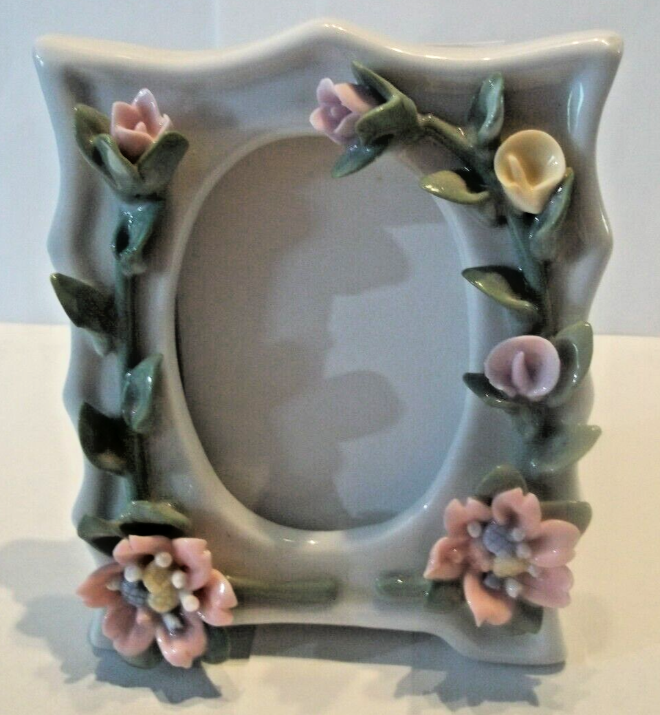 1 Vintage Floral Ceramic Picture Frame + 3 Vintage Floral Resin Picture