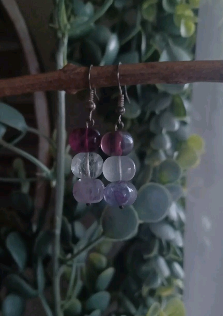 Handmade Multicolor Triple Fluorite Gemstone Bead… - image 1