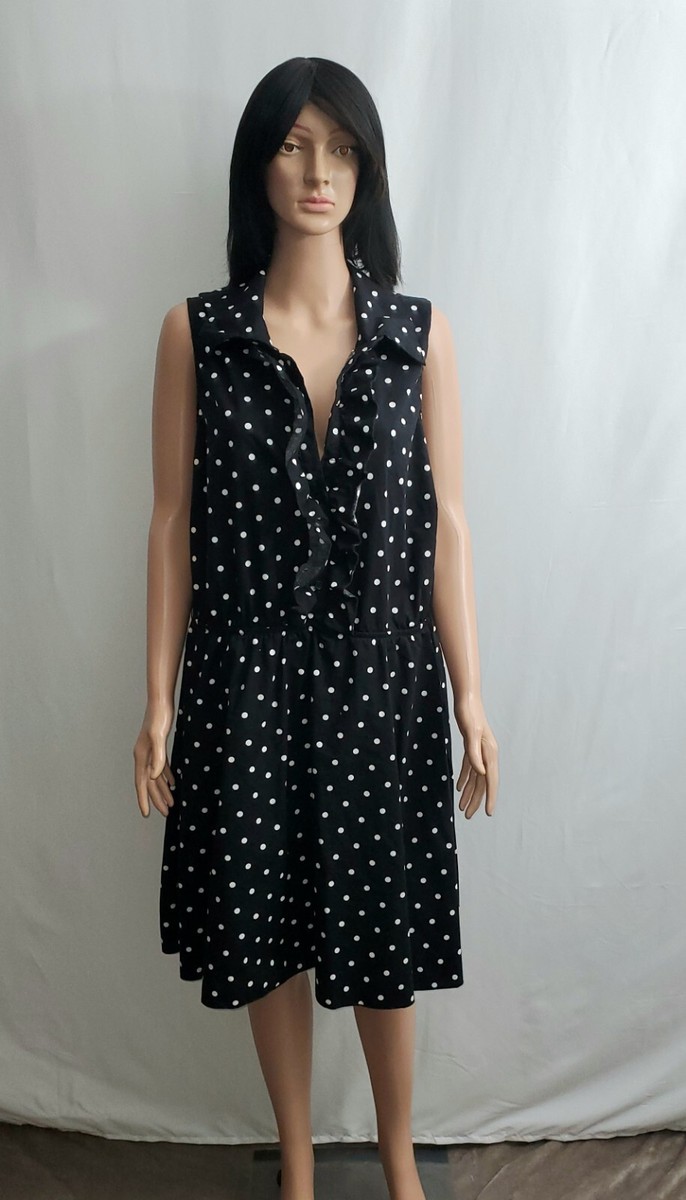 Womens Sleeveless Black Polka Dot Dress With Ruffle Collar And Torso Womens Sleeveless Black Polka Dot Dress With Ruffle Collar And Torso