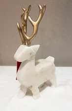 Christmas Marble Reindeer Figurine Metal Antlers North Spruce Lane *Read