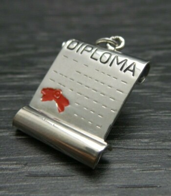 Vintage Sterling Silver Graduation Diploma 3D Scroll Pendant Charm