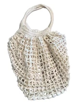 White French Market Beach Swim Bag Crochet Shopping Tote Reusable Handmade