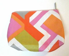 Clinique Cosmetic Travel Bag Pink Gray Orange Geometric Print Empty Makeup Pouch