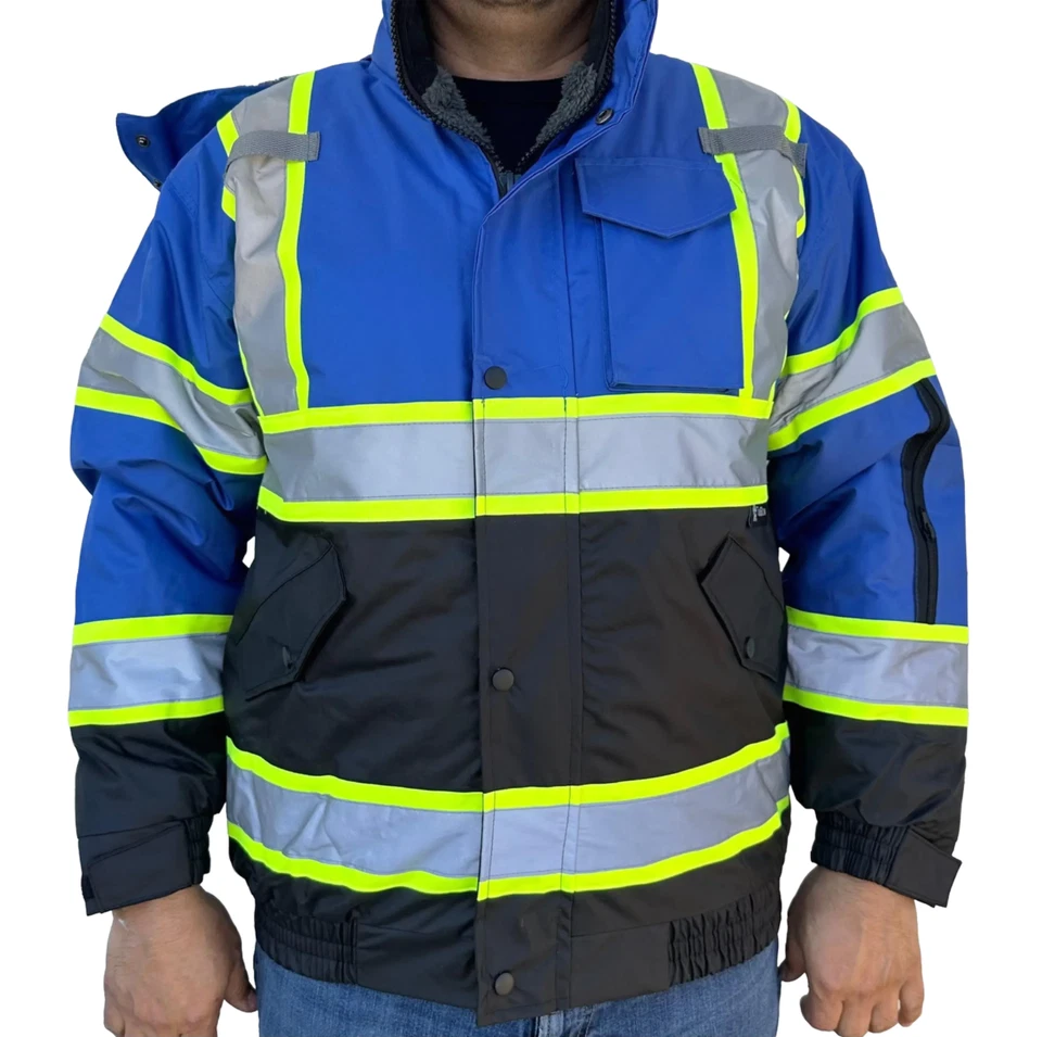 Class 3 Blue High Visibility Waterproof Bomber Jacket - Image 3 of 4
