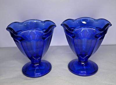 Vintage Anchor Hocking Cobalt Blue Sherbet Pudding Dessert Glasses Set of 2 NEW
