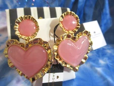 LELE SADOUGHI AUTHENTIC  Pink Heart Golden Ruffle Drop Earrings NWT