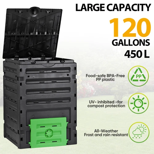 Compost Bin Kitchen Garden Waste Compost Tumbler Outdoor 18.5/37/43/80/120Gal - Picture 50 of 54