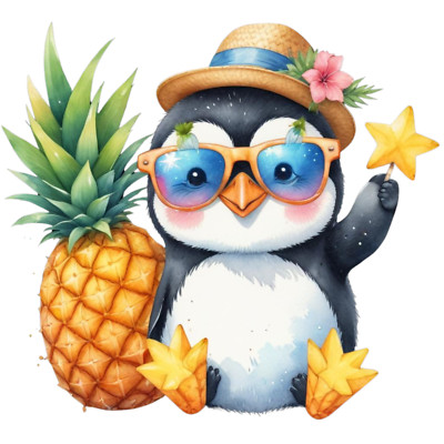 Wandtattoo Aufkleber Pinguin bei Pool Party       Wandaufkleber 18X18 cm Groß