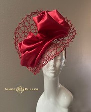 Christmas Fascinator Gala Ascot Holiday Red Satin Metallic Kentucky Derby Hat