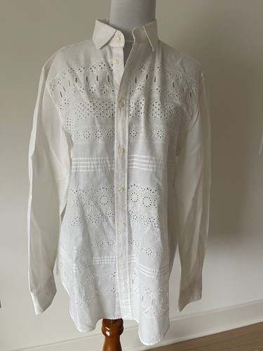 COTTON WHITE EYELET BUTTON DOWN BLOUSE 