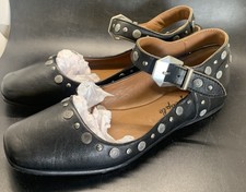 Free People Mystic Mary Jane Women's 7.5 Black Leather Studded Flat Shoes TZP847