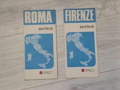 X2 Vintage Italian City Maps, Rome & Florence, 1973 State Tourist Dept.