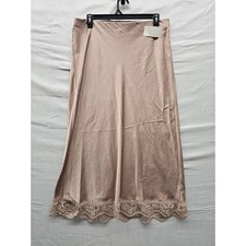 A New Day Pink Jacquard Lace Trim Midi Slip Skirt XL NWT 018053356