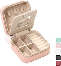 Jewelry Travel Case with Mirror,Small Travel Jewelry Organizer, Portable Jewelry