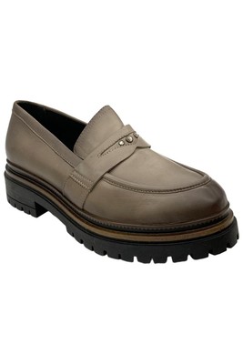 Miz Mooz Damian Taupe Loafers Miz Mooz Damian Womens Gray Leather Loafers & Slip Ons  main image 2