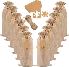 12 Pcs Burlap Wine Bags, Wine Bottle Gift Bags Reusable Jute Bottle Covers with