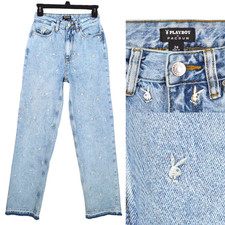 Jeans Playboy by Pacsun donna taglia 24 blu denim lavaggio chiaro ricamato coniglietto