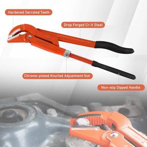 17" Heavy Duty Adjustable Pipe Wrench, 45° Angled Jaw for Plumbing & Nuts - Picture 5 of 8