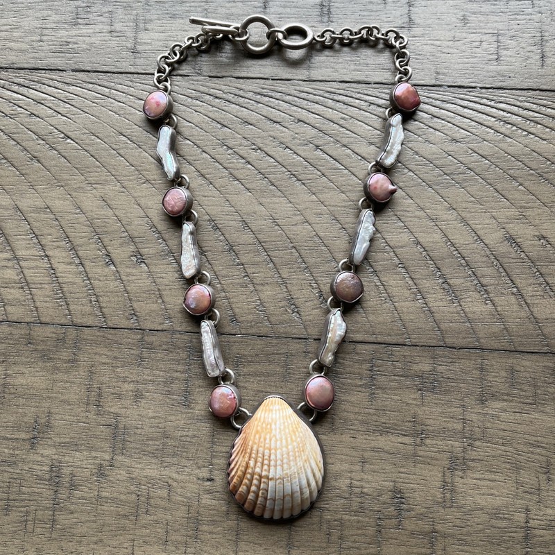Mother of Pearl Shell Pink Pearl Sterling Silver Necklace 925 East Wind SilverCo