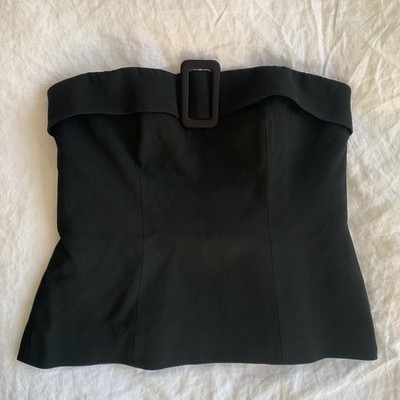 Reformation Aradia Buckle Linen Acetate Strapless Tube Top Black