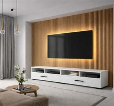 Large TV Unit with Drawer Storage Cabinet Stand White Gloss 200cm 85" TV Assen