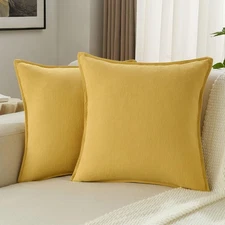 Mustard Yellow Chenille Throw Pillow Covers 18x18 Inch Set of 2,Edges Double-...