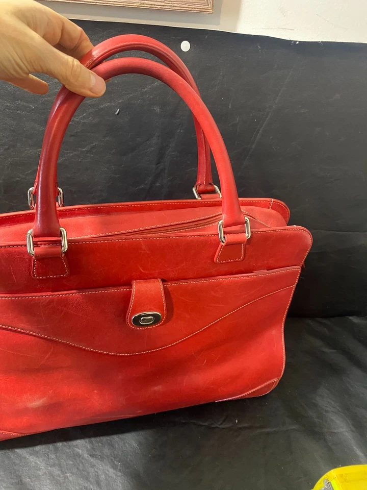 Levenger Red Leather Professional computer bag briefcase work bag carry case - Image 4 of 4