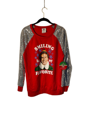 NWT elf smiling is my favorite sequin graphic raglan sweater EX L