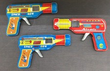 Vintage Tin Toy Space Gun Pistol 3pcs Set Showa Retro Rare