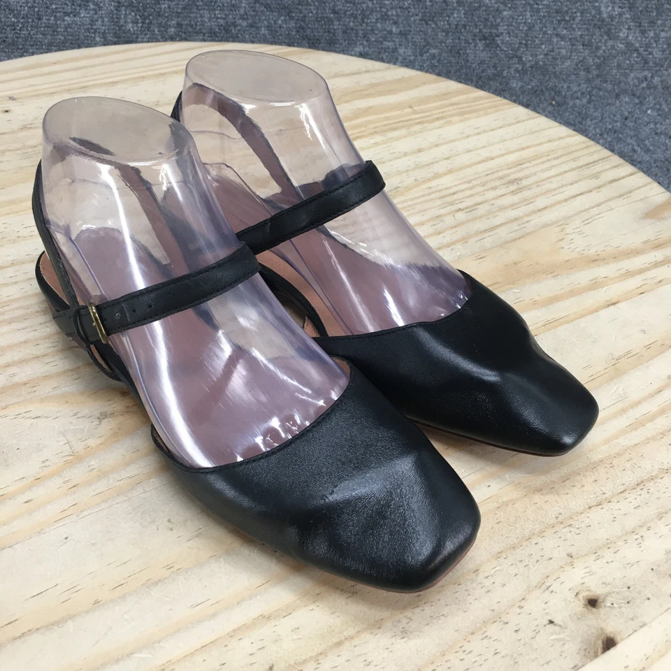 Sandalia Madewell para mujer 7 tiras de cuero negro planas punta cuadrada hebilla sin cordones Foto 3 de 4