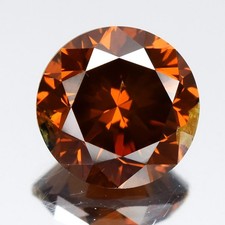 💎 Diamante rosso arancione fantasia trattato naturale brillante tondo 1,84 c...