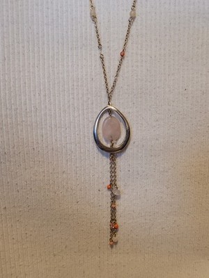 Lovely NEXT Necklace With Oval Hoop And Gemstone With Dangle Chains Pendant