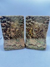 Vintage Bookends Soldier on Horseback Military Scene Hand-Painted Heavy Pair