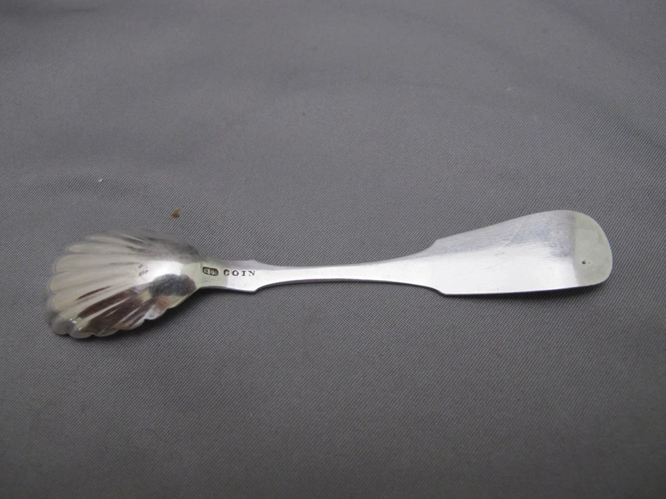 Old PHILADELPHIA Fiddle Coin Silver SALT SPOON-James WATTS-Shell Bowl-No Mono - Image 4 of 4