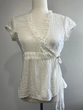 Maurices Lace Wrap Blouse Womens S Ivory V-Neck  Lace Coquette Cottage