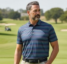 G/Fore Men  s Golf Polo Shirt Short Sleeve Navy Blue Striped Size Small NWT