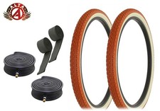 ALTA BICYCLE WIRE BEAD TIRES 26 x2.125 BLACK/ORANGE HEAVY DUTY DIAMON 6pc SET.