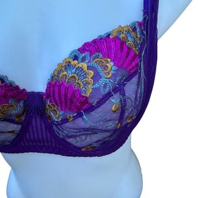 Aubade Paris Bra French Kiss Purple Floral Lace Unlined Underwire Balconette 34E