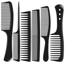 6 PCS Hair Comb Set Black, Durable Wide and Fine Tooth Rat Tail Hair Barber Comb