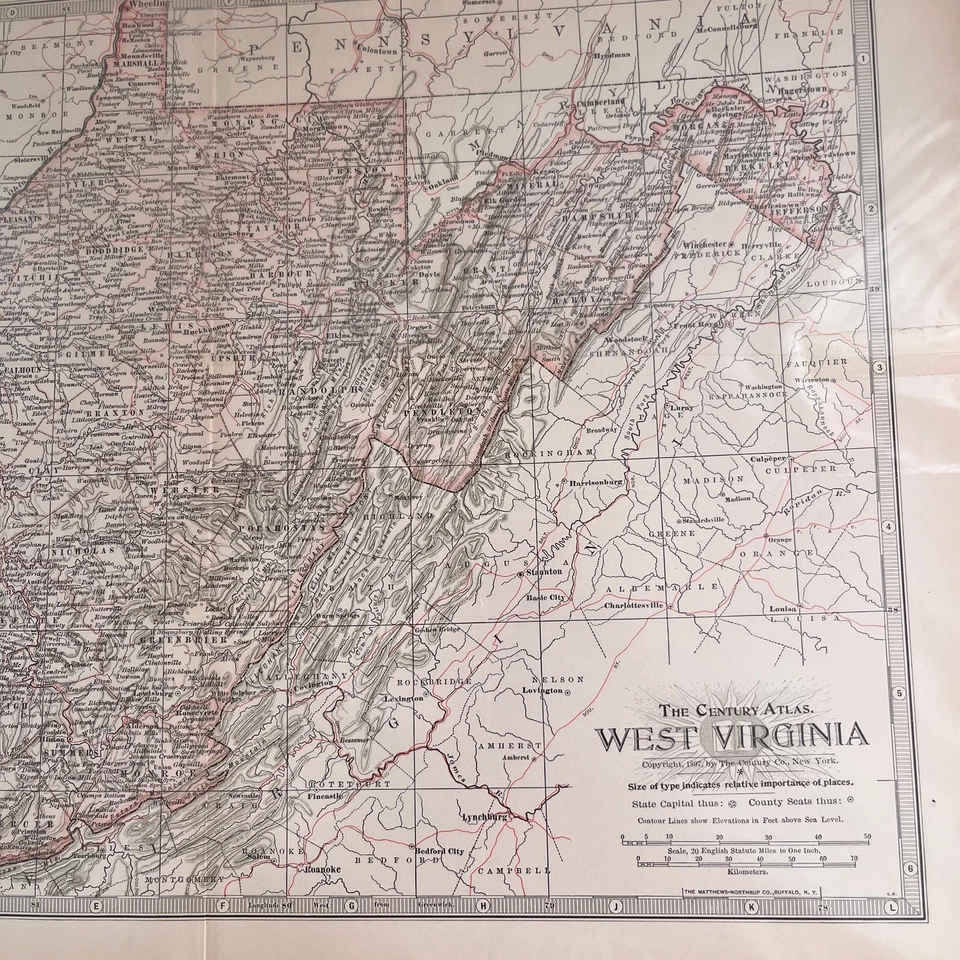 Antiguo mapa atlas del siglo de Virginia Occidental de 1897 grabado 12,5 x 17 FL5 Foto 2 de 4