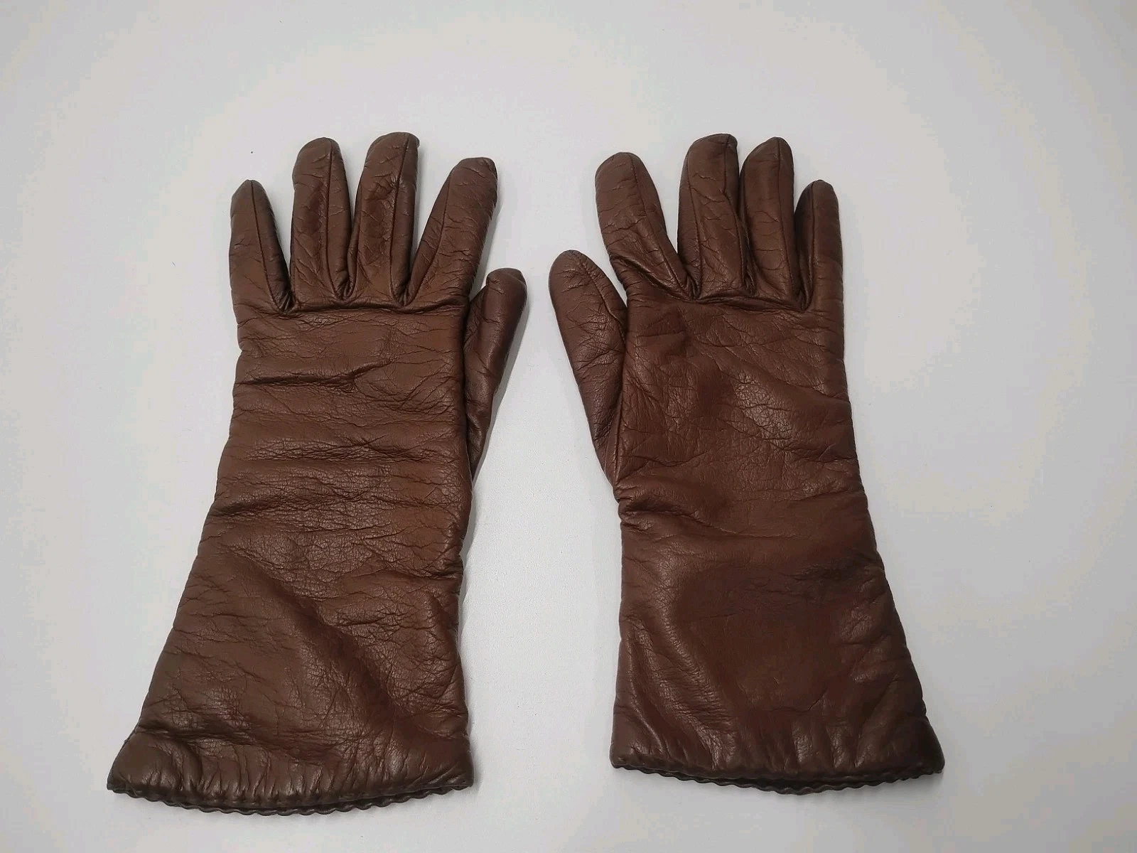 Women 100% Cashmere Lined Brown Leather Gloves Ladies Size 7 1/2 Made In Italy