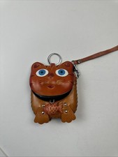 Genuine Leather Cat Zip Up Wristlet Coin Purse Wallet Hawaii with Fish Charm