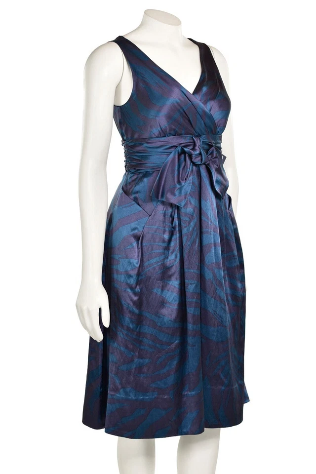 Vestido Marc by Marc Jacobs talla 2 en verde azulado/púrpura estampado de cebra algodón satén Foto 3 de 4