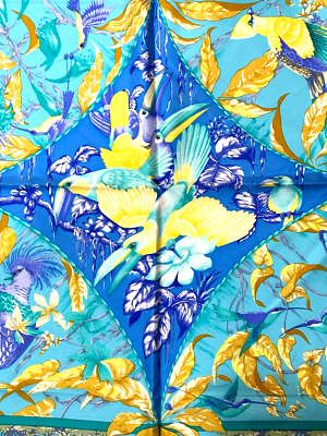 HERMES TROPIQUES Carre 90cm 100% silk Scarf France Blue #m4680 | eBay